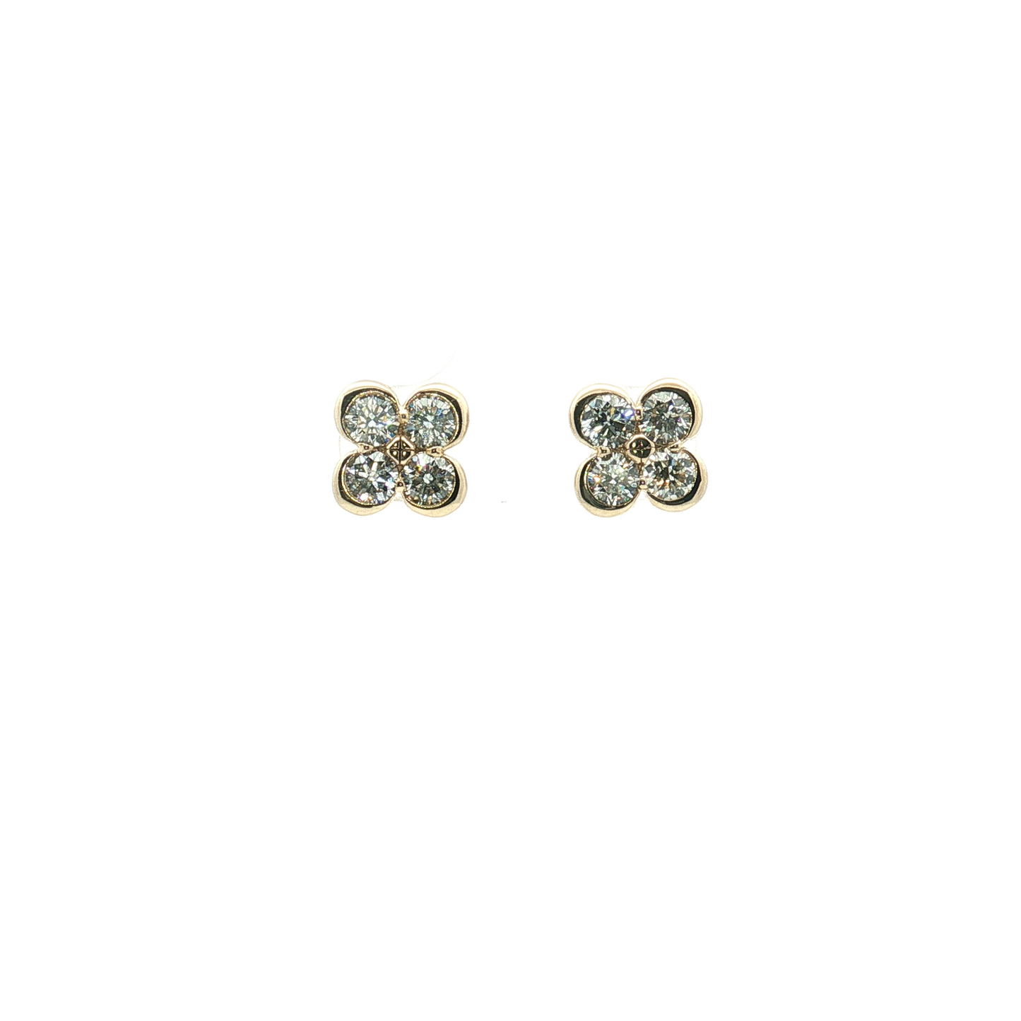 Diamond Clover Stud Earrings in Yellow Gold