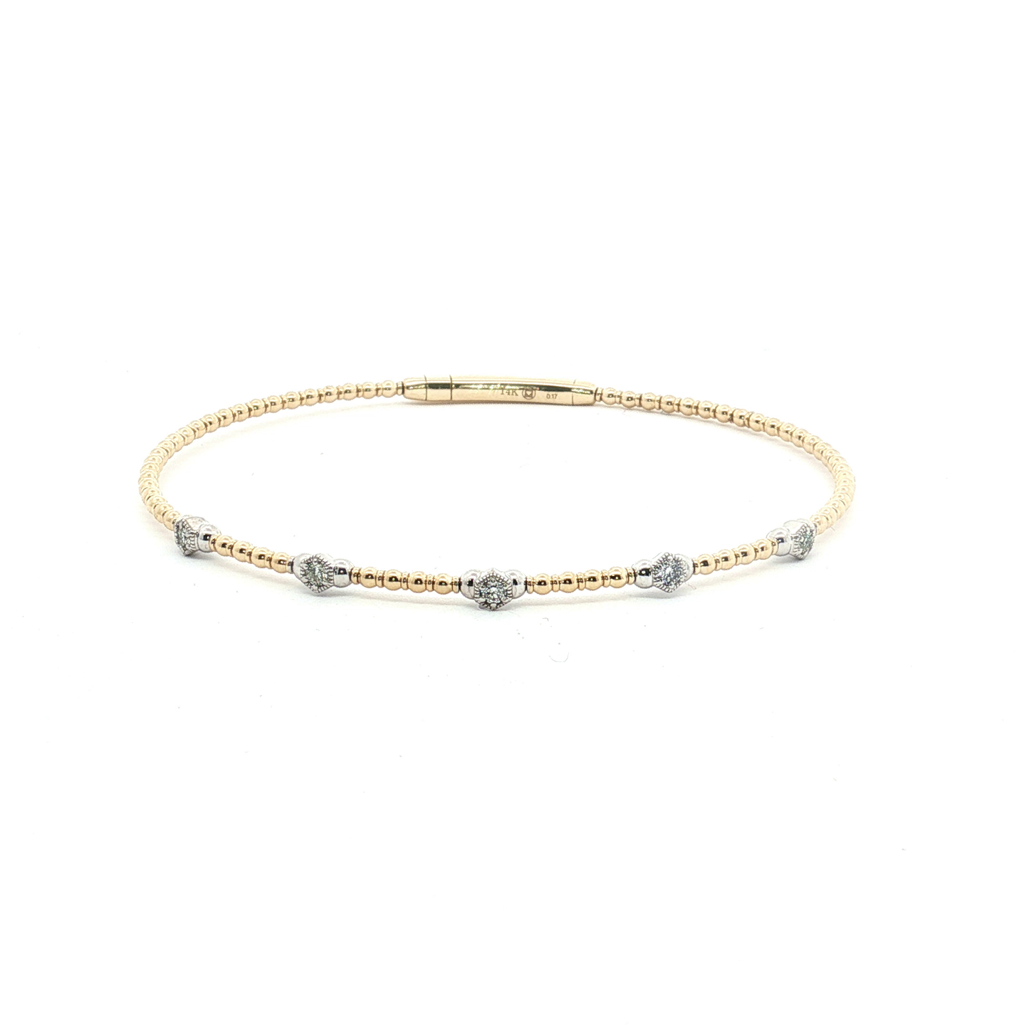 Two Tone Gold and Diamond Station Flexible Bangle