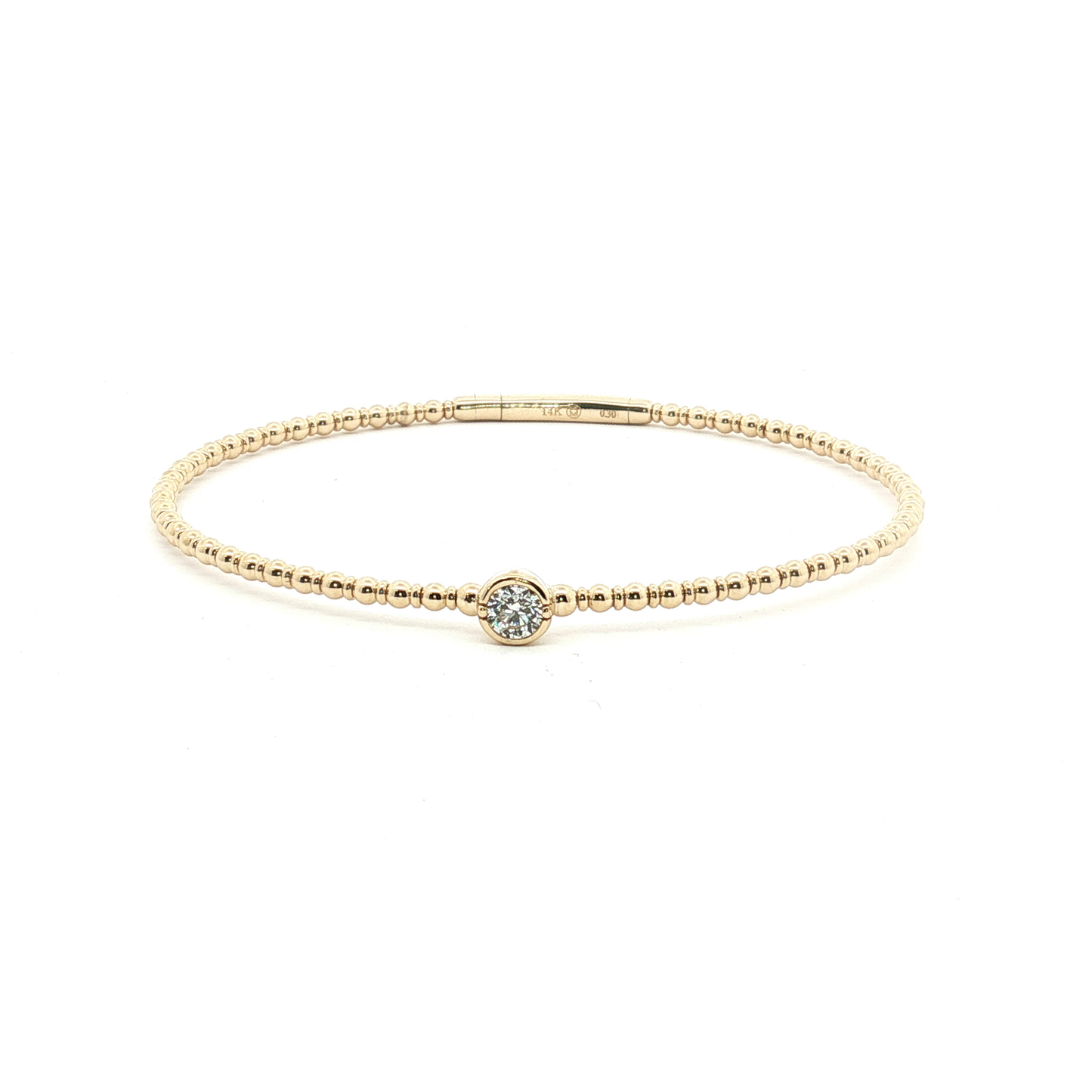 Yellow Gold Beaded Diamond Flexible Bangle