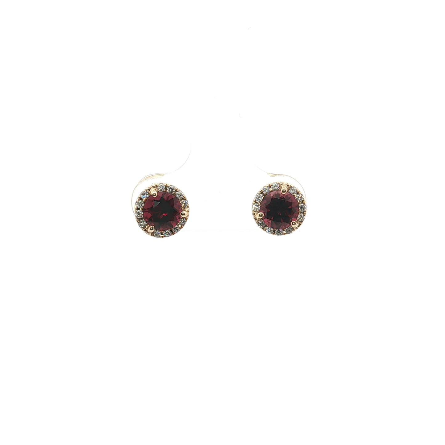 Garnet and Diamond Halo Stud Earrings