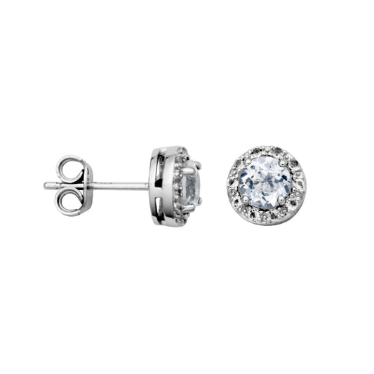 S/S GENUINE WHITE TOPAZ HALO STUD EARRINGS