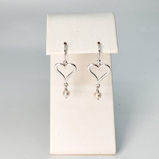 Heart Shaped Earrings with Freshwater Pearl