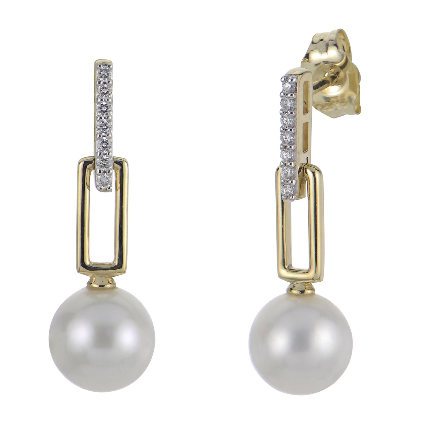 Freshwater Pearl Diamond Paperclip Earrings