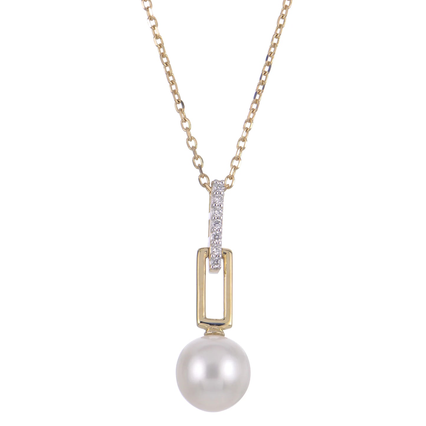Freshwater Pearl Diamond Paperclip Necklace