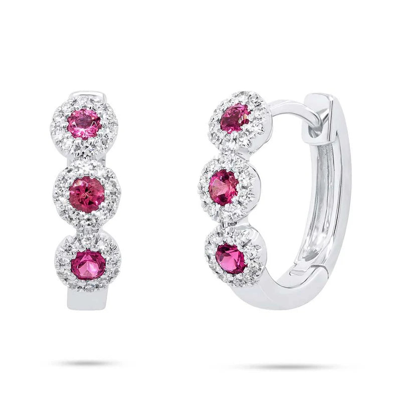 Pink Tourmaline and Diamond Huggie Earrings