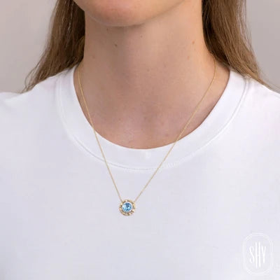 0.08CT DIAMOND & 1.52CT BLUE TOPAZ NECKLACE