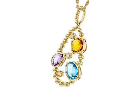 Multi-Color Stone and Yellow Gold Necklace