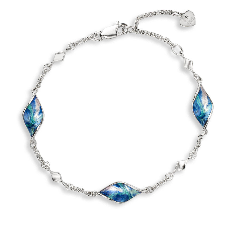 Blue Color 3-piece Aurora Marquise Twist Bracelet. Sterling Silver