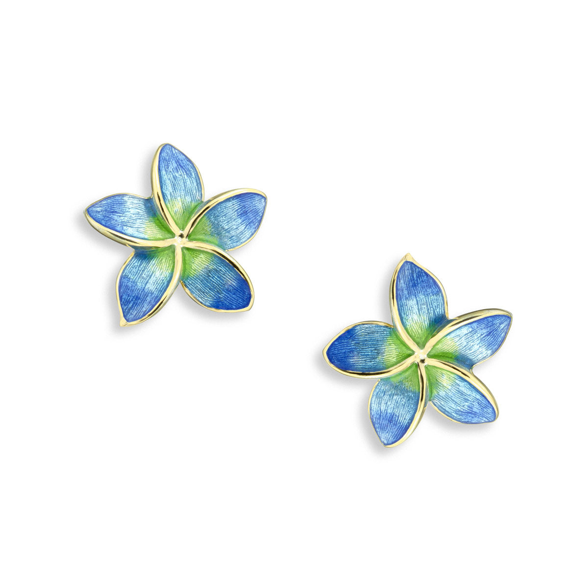 Blue Plumeria Post Earrings.18K Gold