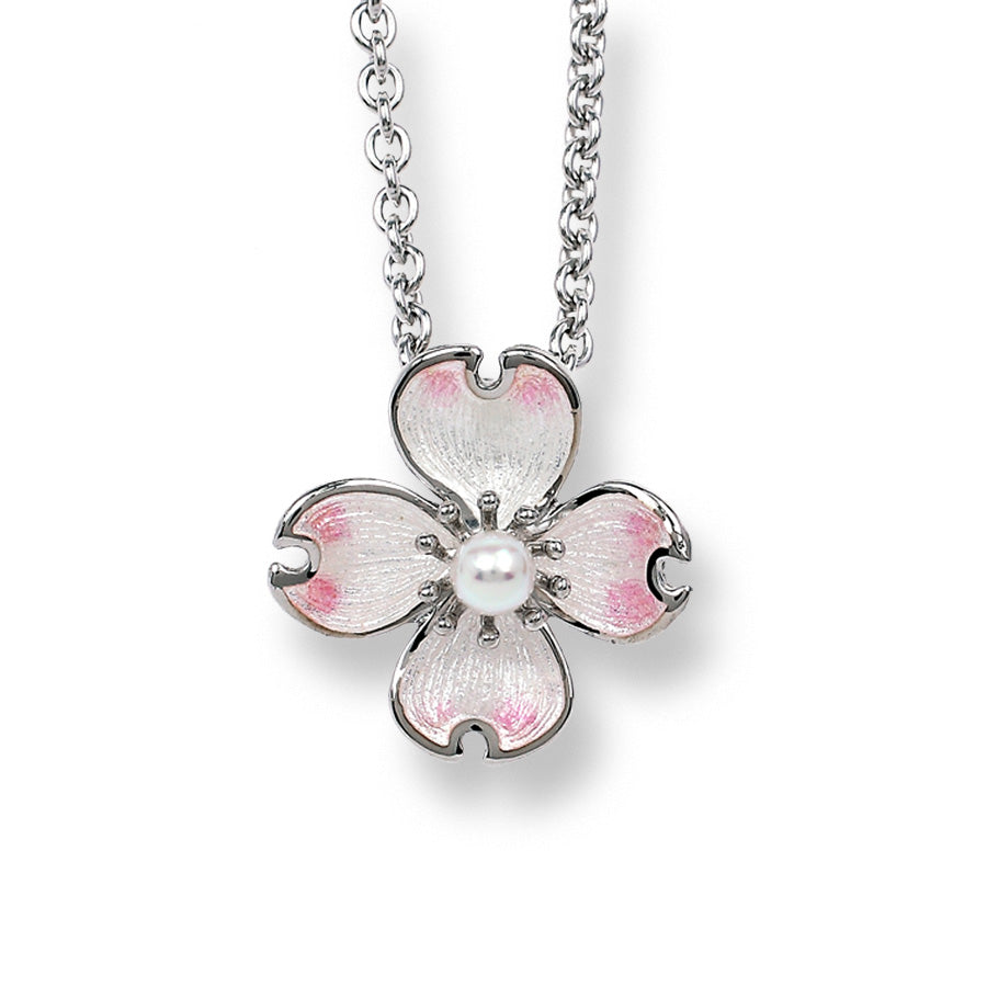 White Dogwood Necklace-Akoya Pearl. Sterling Silver