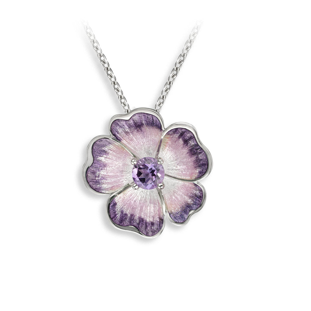 Purple Flower Necklace-Amethyst. Sterling Silver