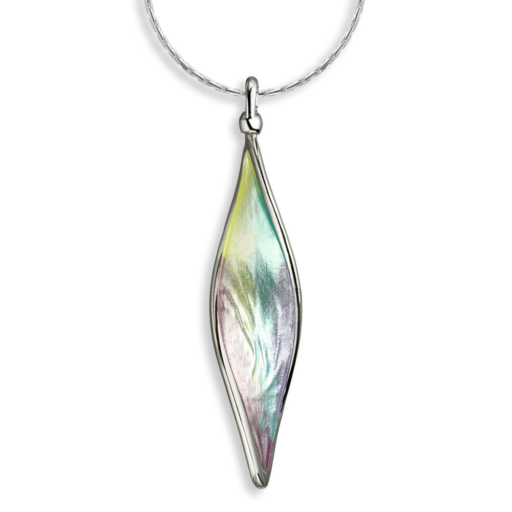 Green Color Aurora Elongated Marquise Twist Necklace Sterling Silver