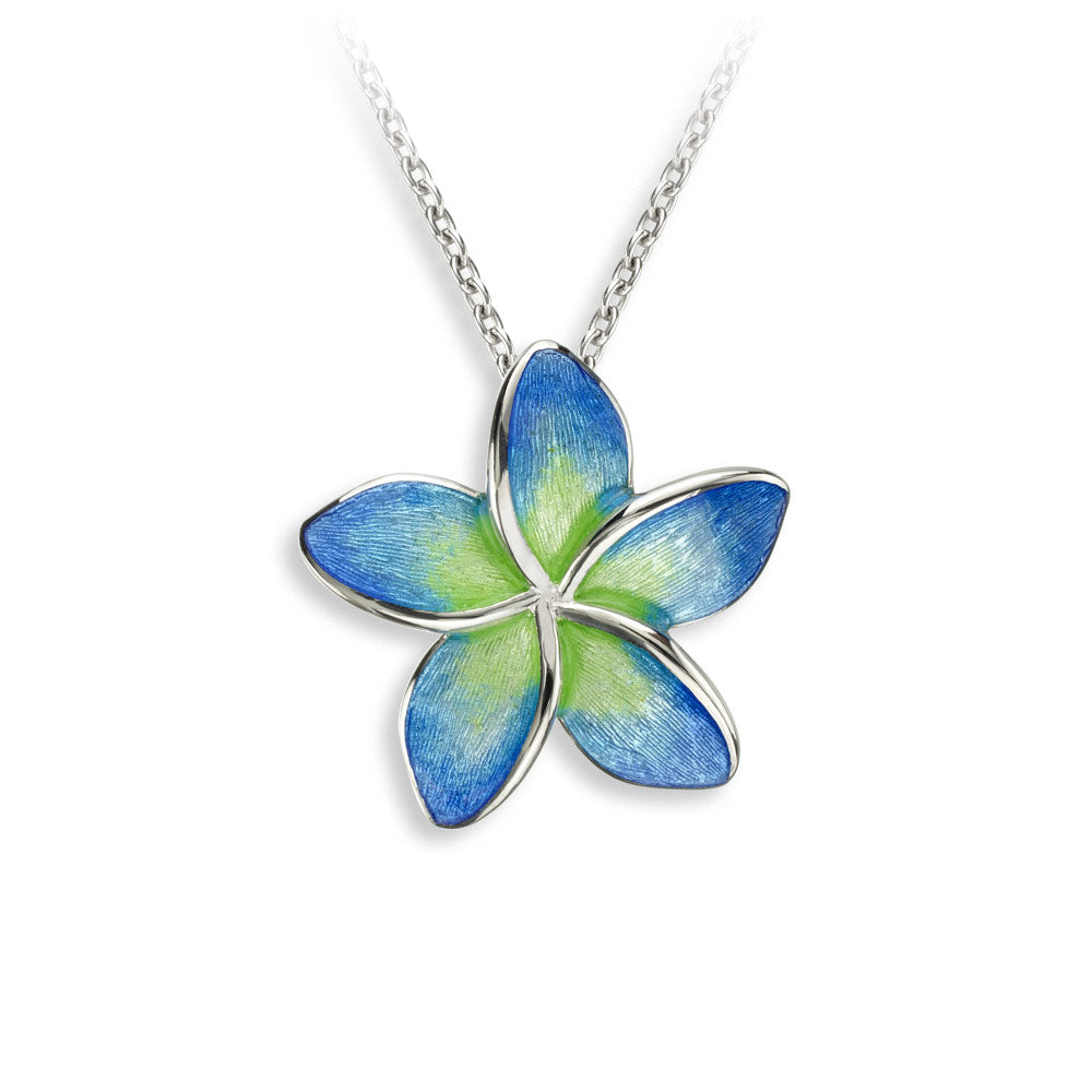 Blue Plumeria Necklace. Sterling Silver