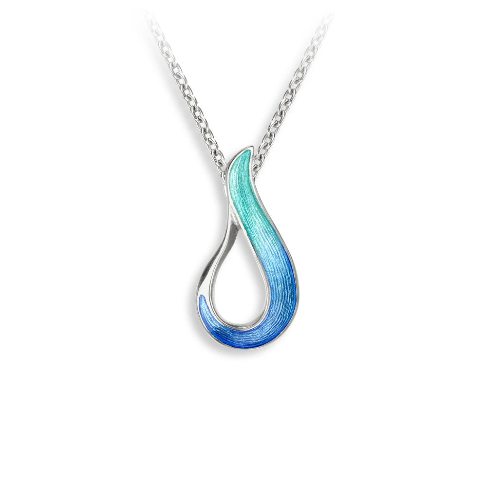 Blue Cut-Out Teardrop Necklace. Sterling Silver