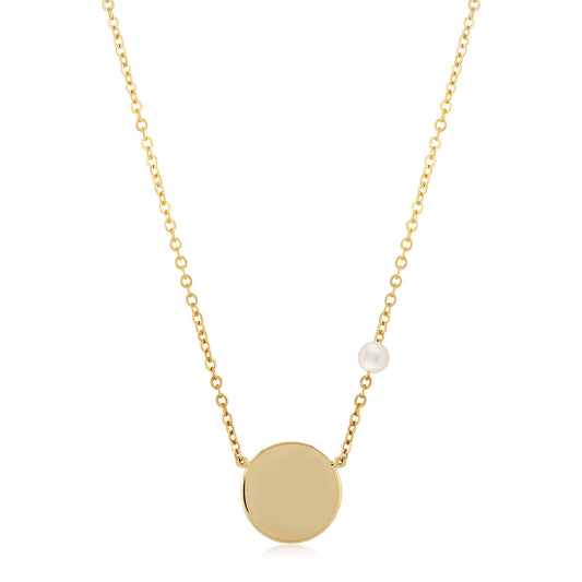Gold Disc Necklace with Pearl