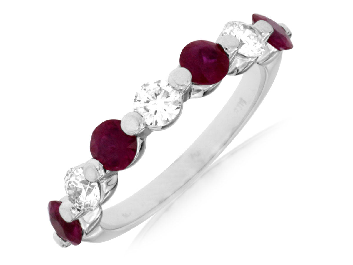 Ruby and Diamond White Gold Stackable Ring