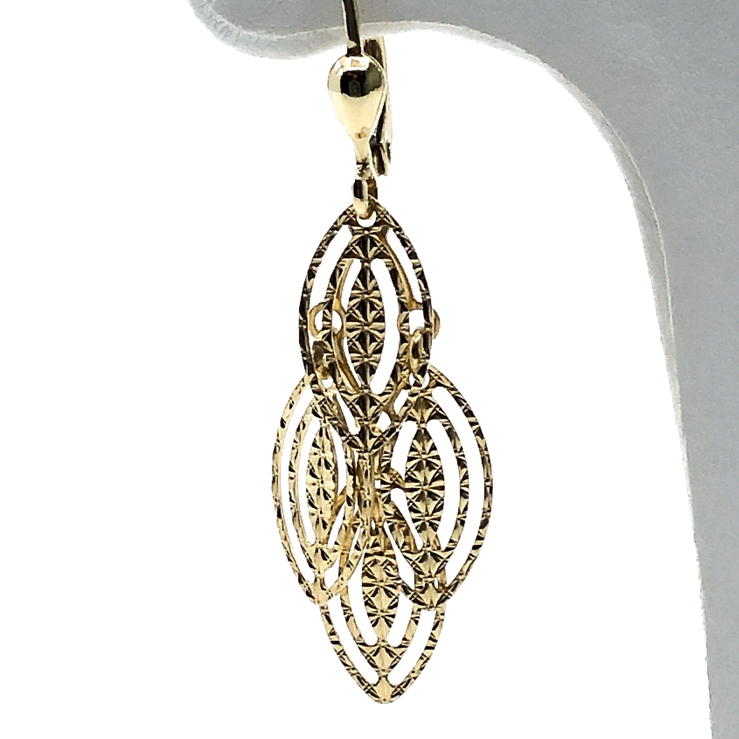 Textured Dangle Yellow Gold Earrings