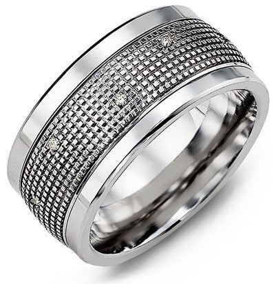 Carved Pattern Diamond Wedding Band