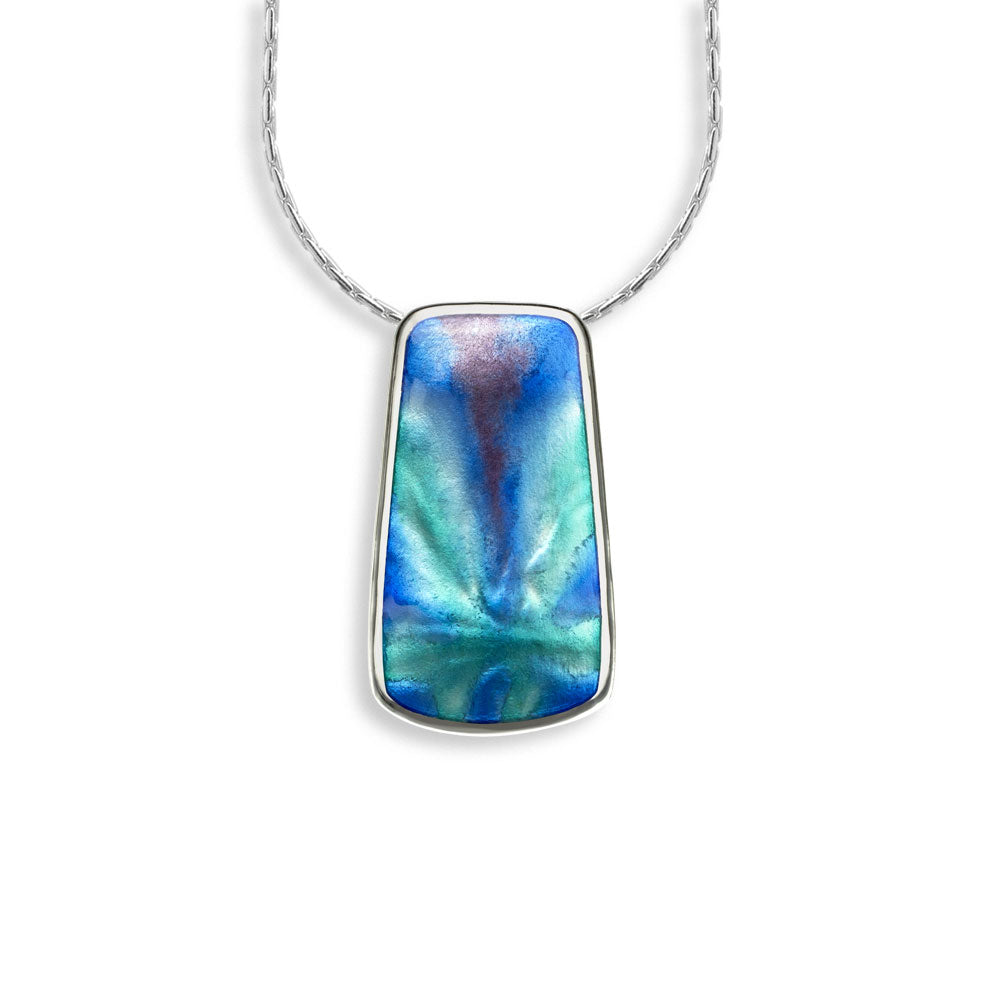 Blue Color Aurora Rectangle Necklace Sterling Silver