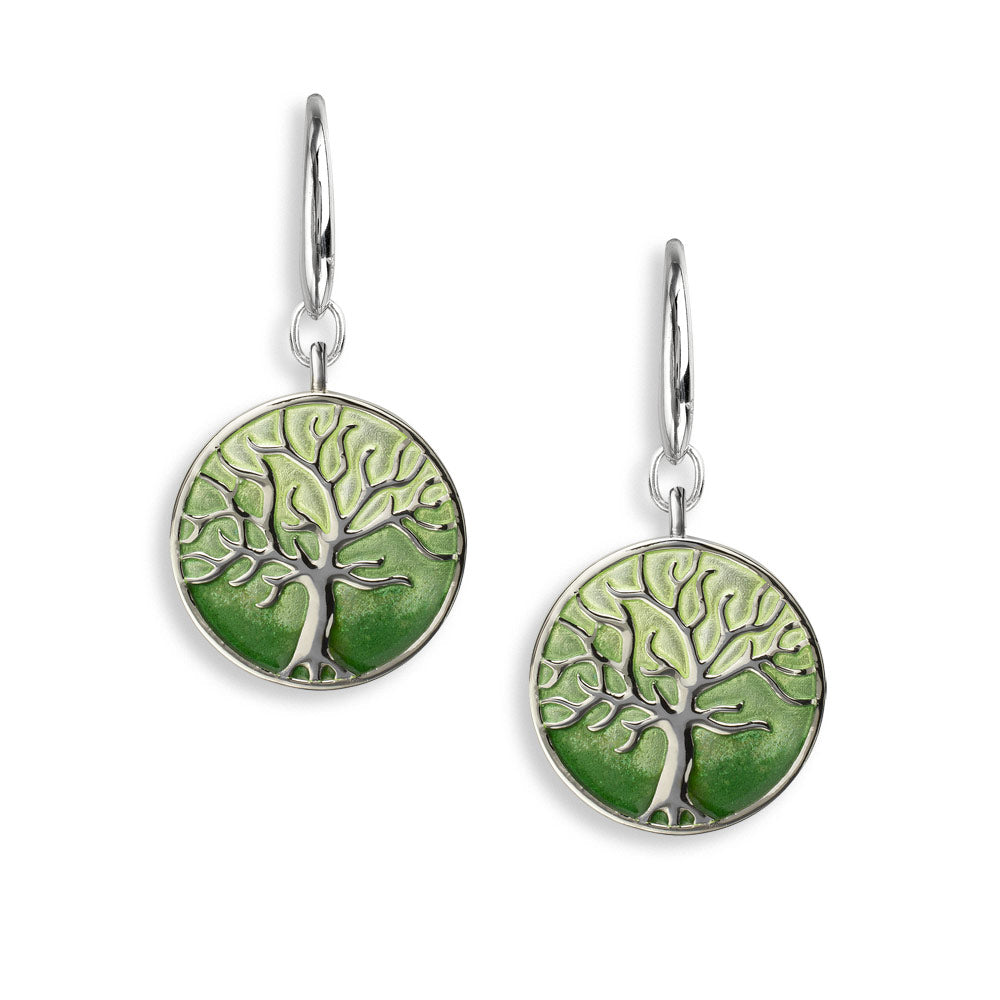 Green Tree of Life Wire Earrings. Sterling Silver