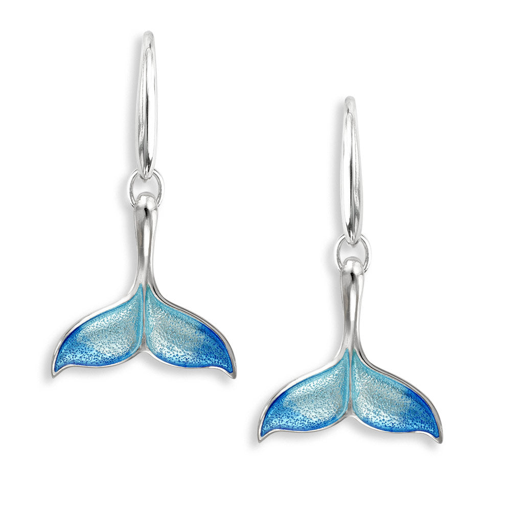 Blue Whale Tail Wire Earrings. Sterling Silver