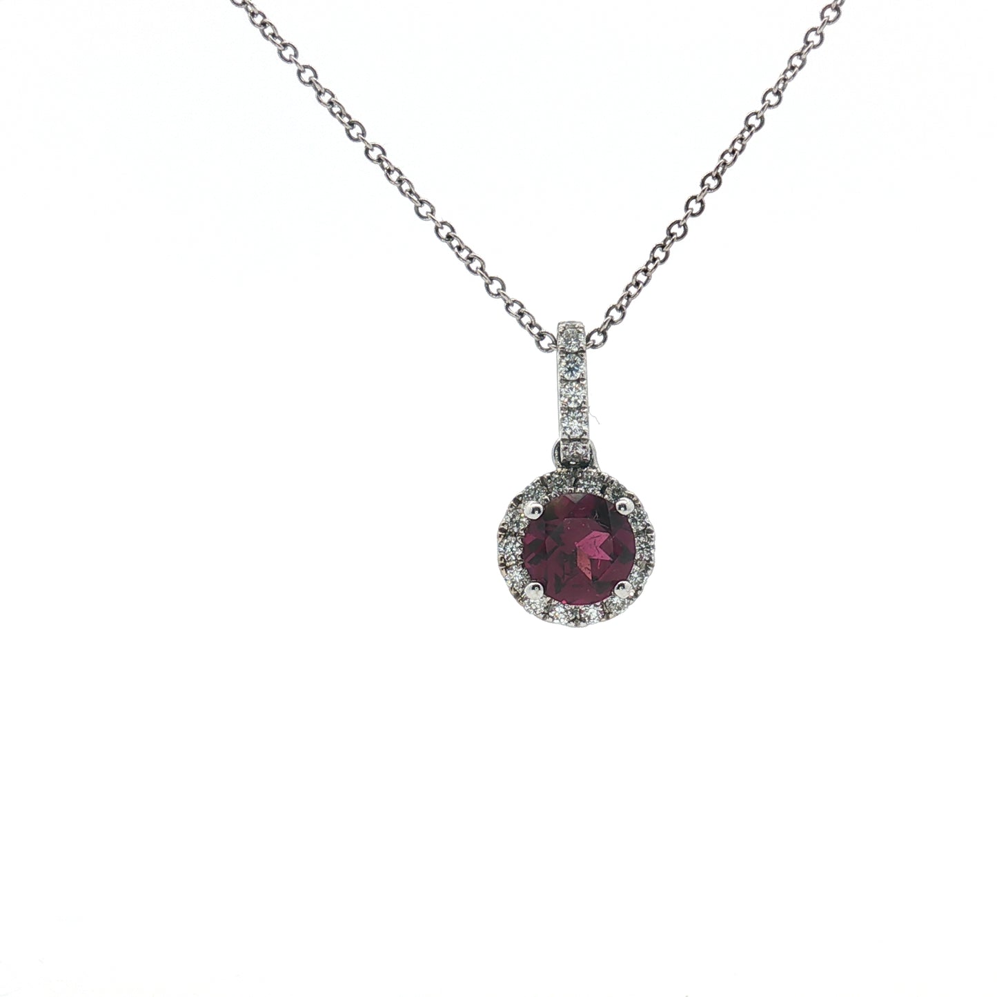 Rhodolite Garnet Pendant with Diamond Halo