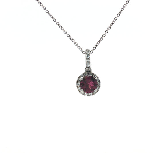 Rhodolite Garnet Pendant with Diamond Halo