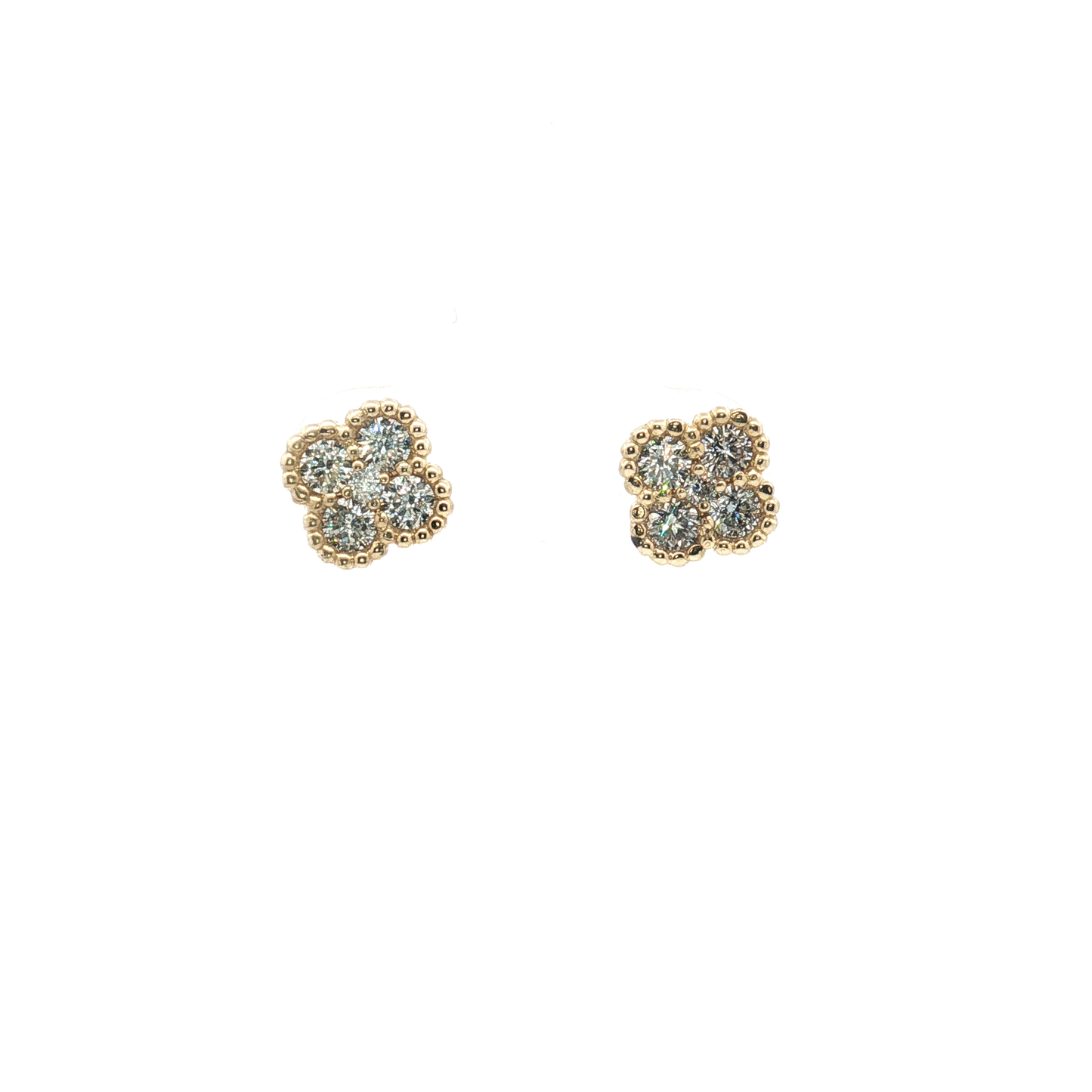 Yellow Gold Stud Earrings with Round Brilliant Cut Diamonds