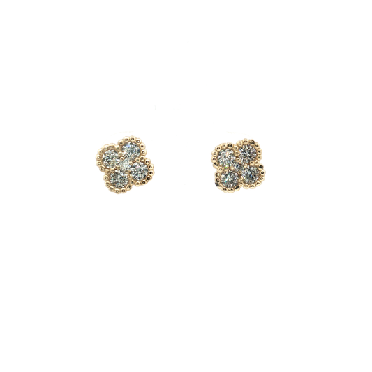 Yellow Gold Stud Earrings with Round Brilliant Cut Diamonds