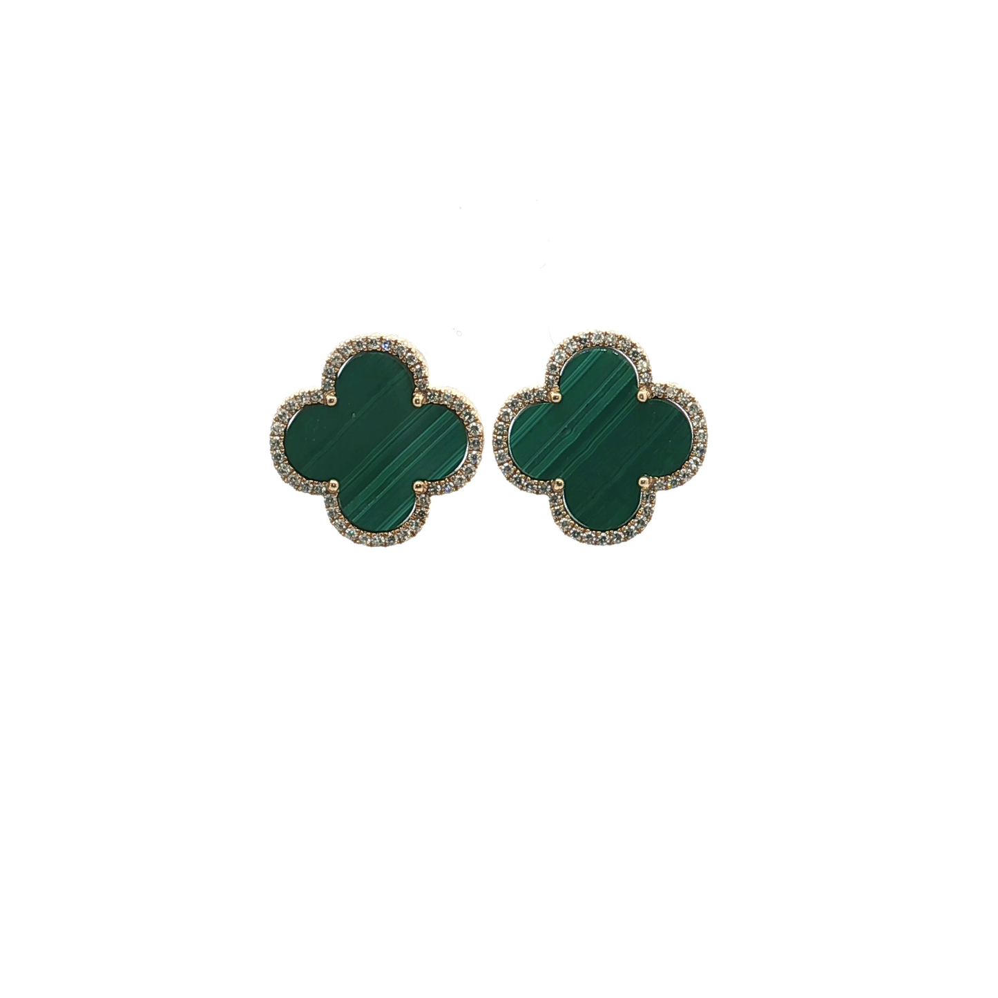 Malachite and Diamond Clover Stud Earrings