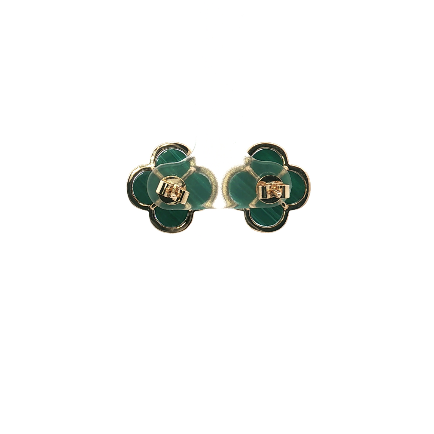 Malachite and Diamond Clover Stud Earrings