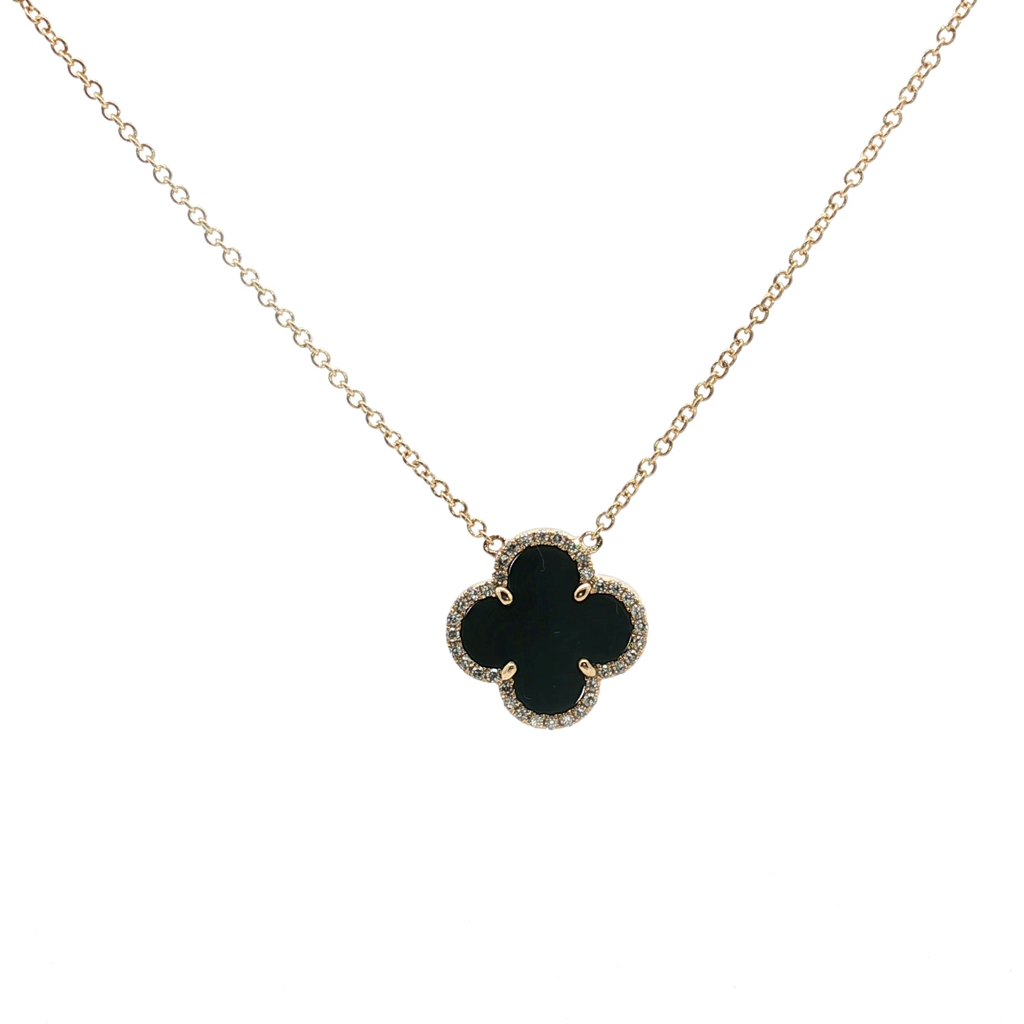 Onyx and Diamond Clover Necklace