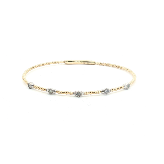 Two Tone Gold and Diamond Station Flexible Bangle