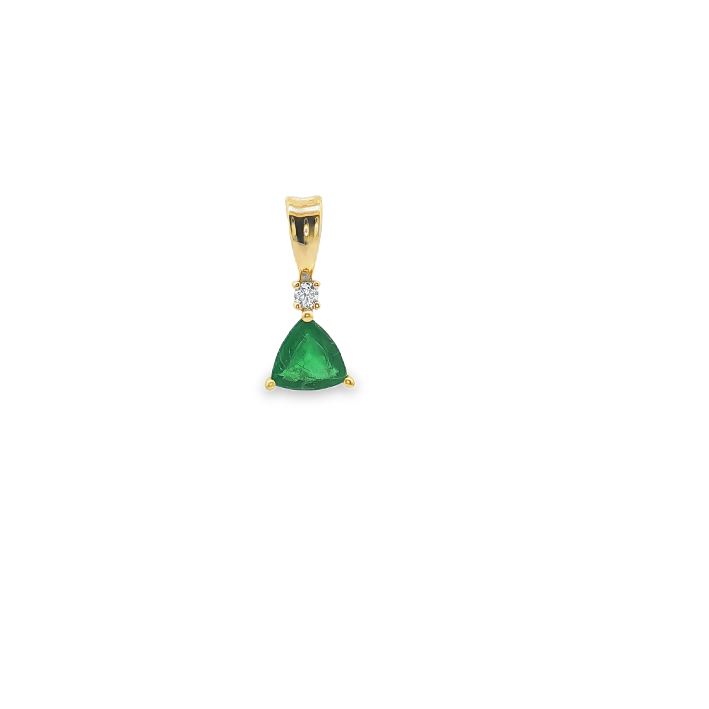 Yellow Gold Pendant with Trillion Emerald and Round Diamond
