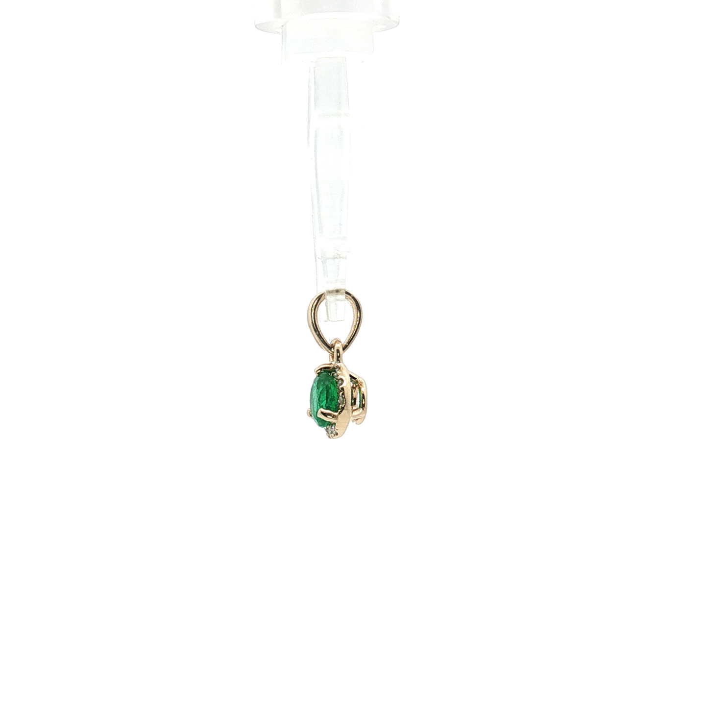 Round Brilliant Cut Emerald and Diamond Halo Pendant