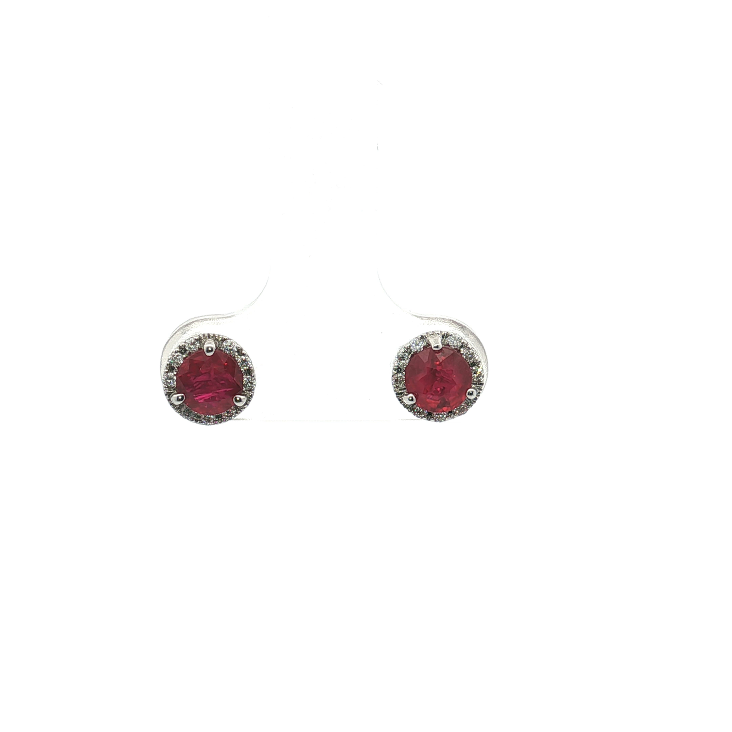 Ruby and Diamond Halo Stud Earrings