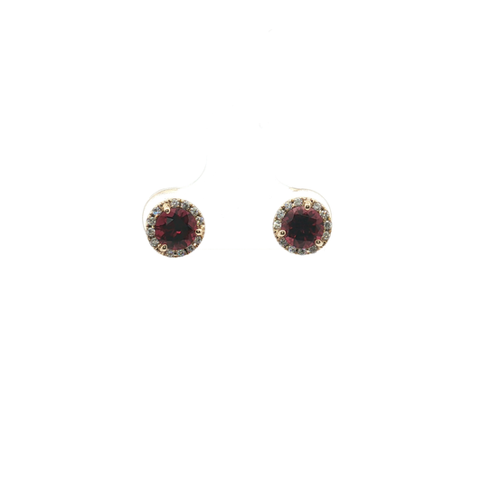 Garnet and Diamond Halo Stud Earrings
