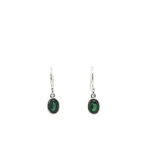Oval Green Tourmaline Bezel Earrings