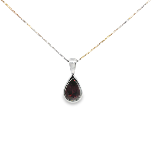 Sterling Silver Pear-Shaped Rubellite Bezel Pendant