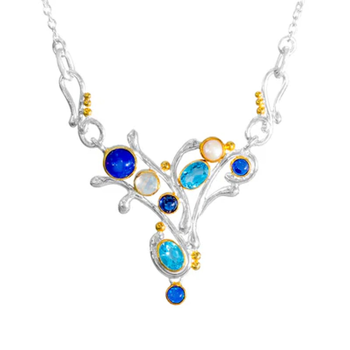 Sterling Silver Necklace with Topaz and Opal