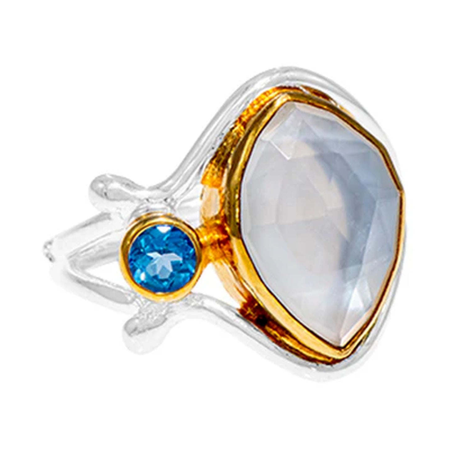 Sterling Silver Quartz Ring with 22KT Vermeil and Crystal Quartz