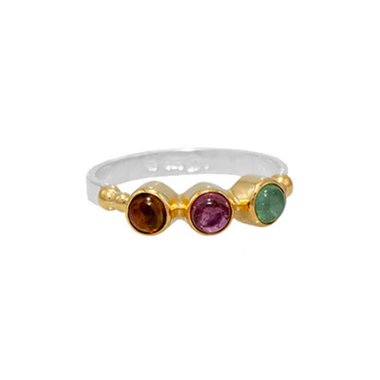 Sterling Silver Quartz Ring with 22KT Vermeil and Tourmaline