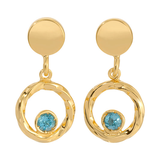 Yellow Gold Blue Topaz Earrings