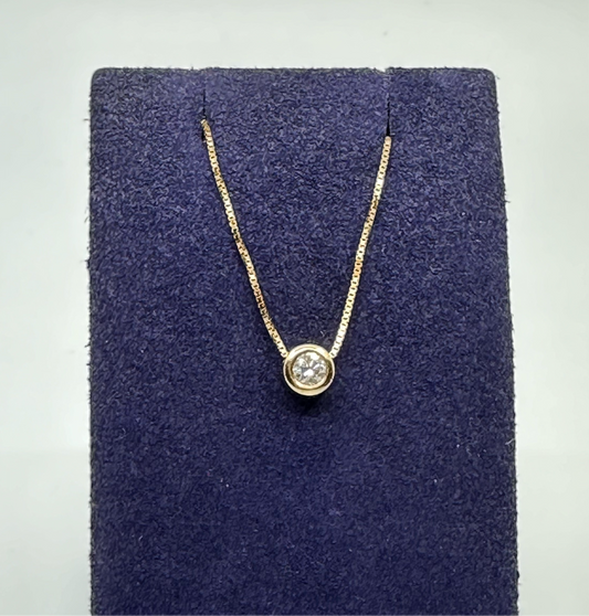 Solitaire Bezel Set Diamond Pendant .25ct and 14K Gold