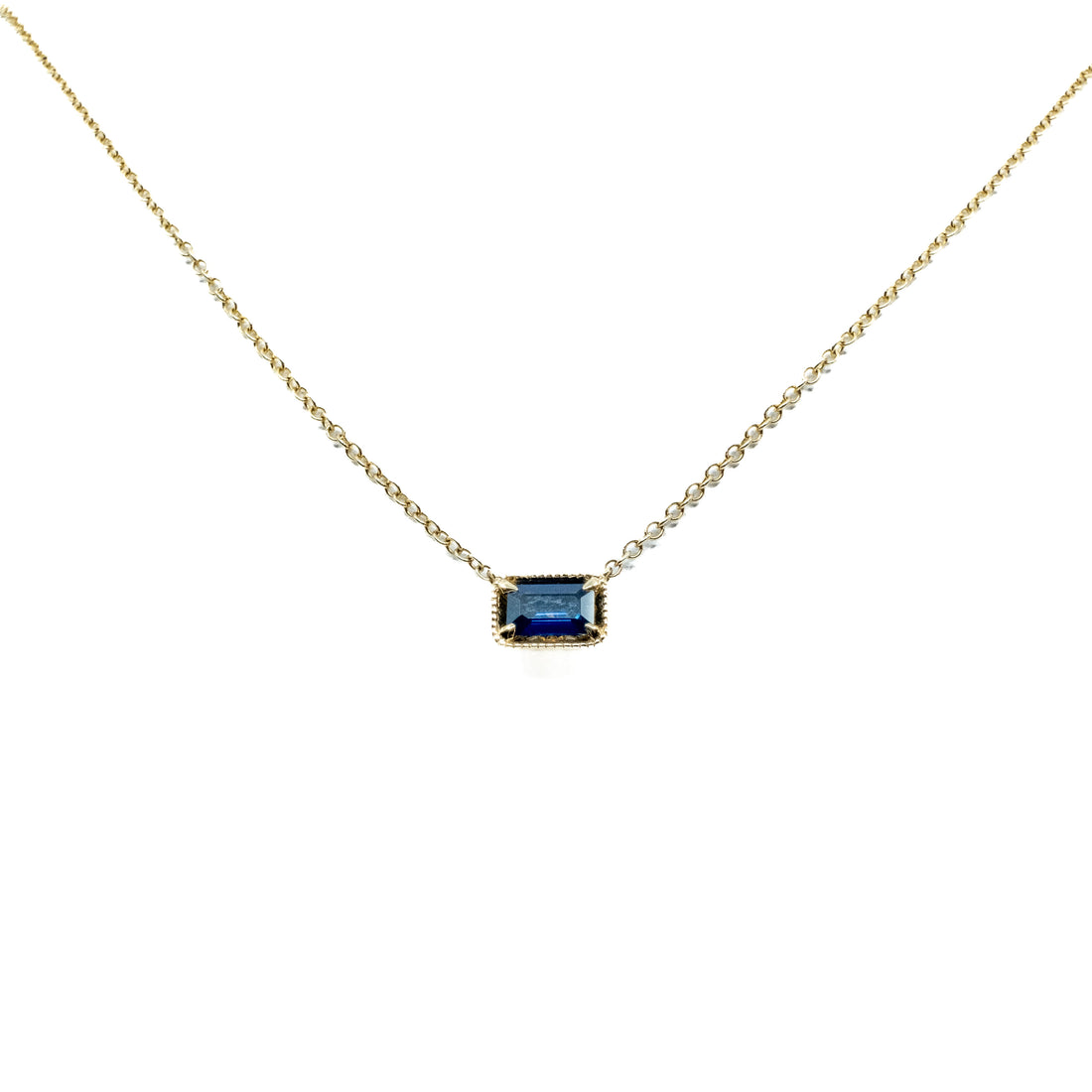 Emerald Cut Pendant Sapphire in 14K, East-West Set