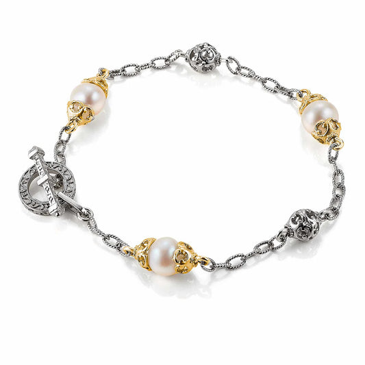 Pearl and Filigree Bead Station Bracelet