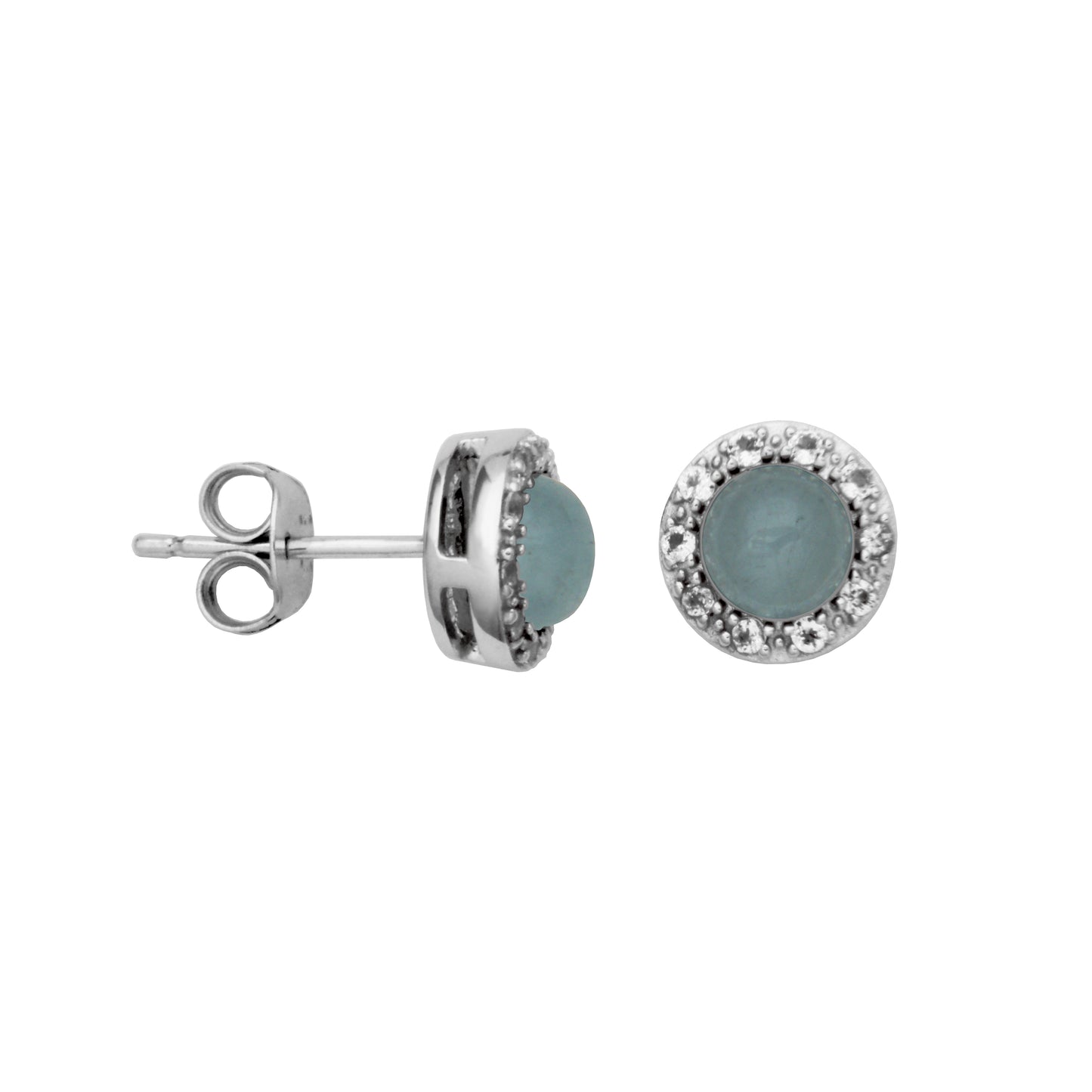 S/S GENUINE MILKY AQUAMARINE & WHITE TOPAZ HALO STUD EARRINGS