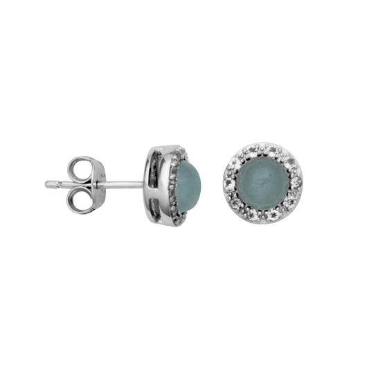 S/S GENUINE MILKY AQUAMARINE & WHITE TOPAZ HALO STUD EARRINGS