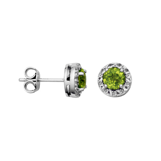 S/S GENUINE PERIDOT & WHITE TOPAZ HALO STUD EARRINGS