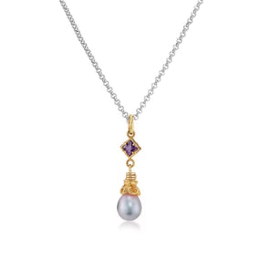 Amethyst and Gray pearl Necklace